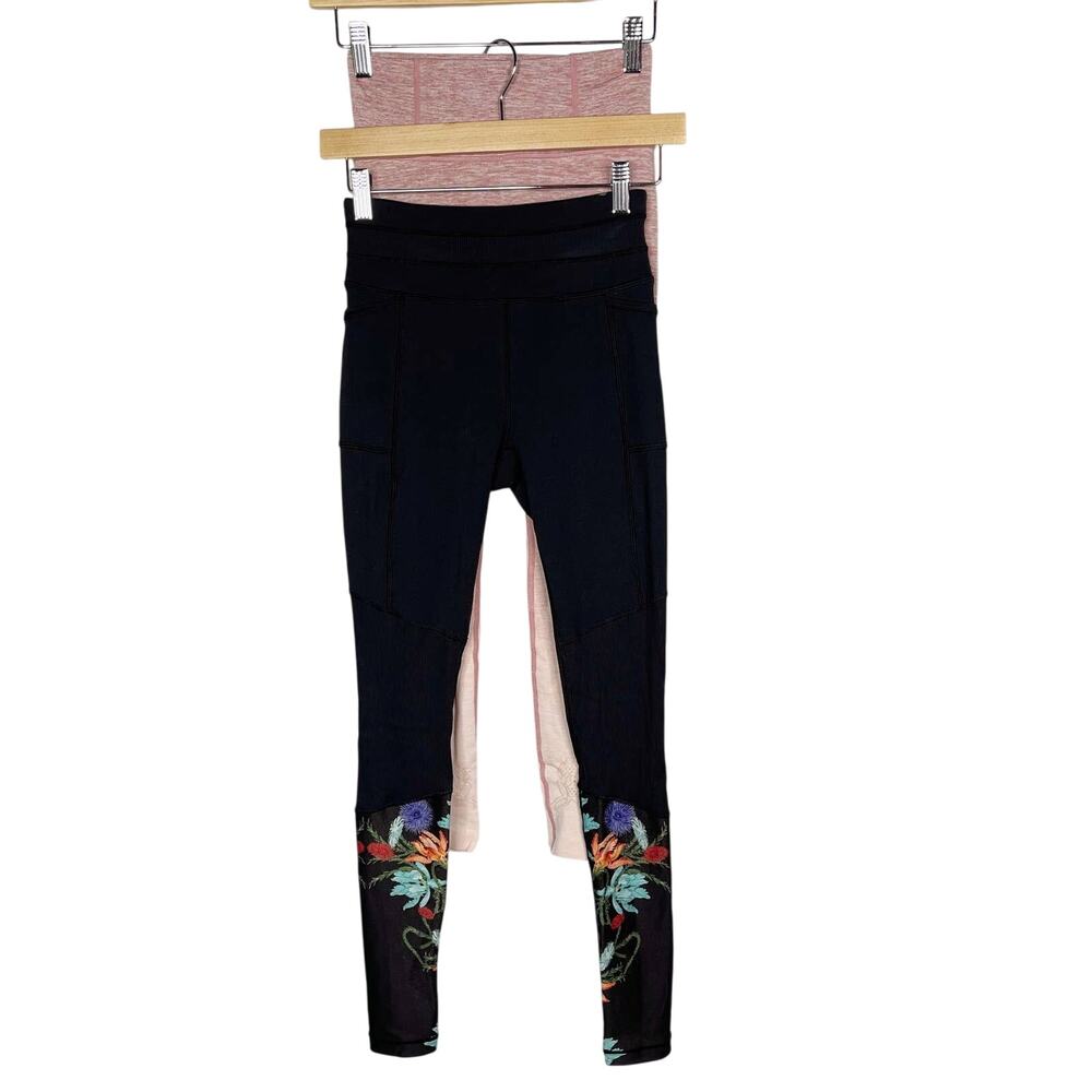 Calia By Carrie Underwood XS Set of 2 Leggings Seamless Pink Ombre Black Mesh